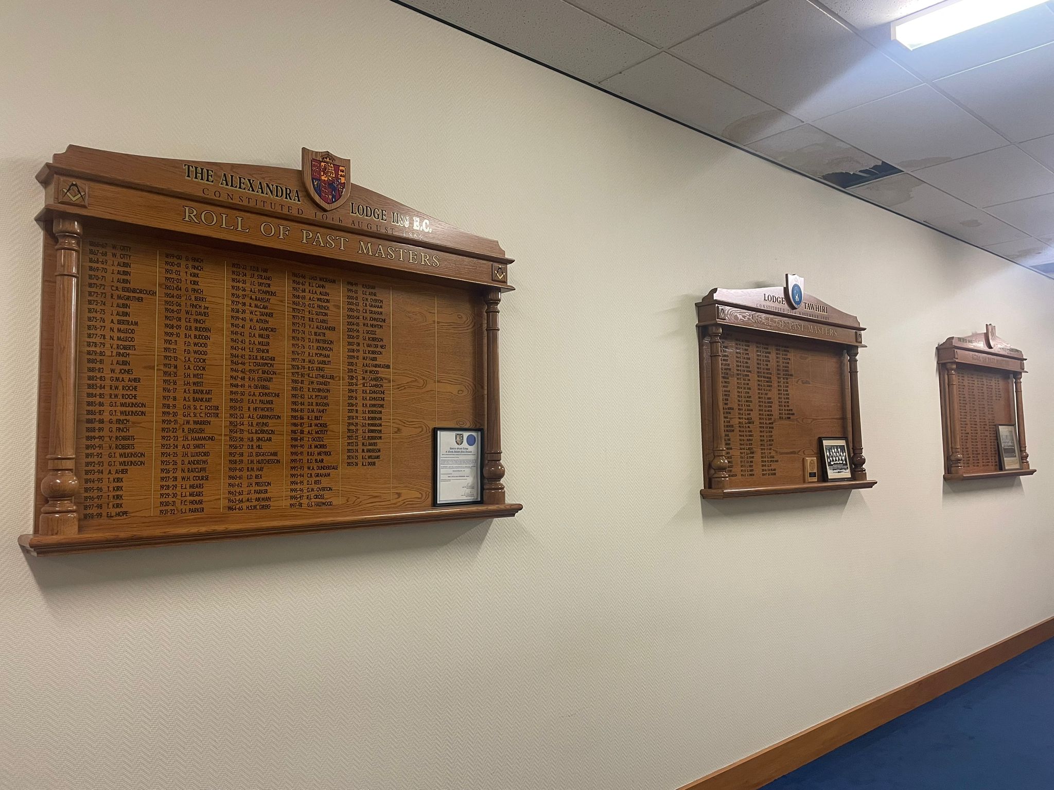 Honour boards and Roll of Past Masters