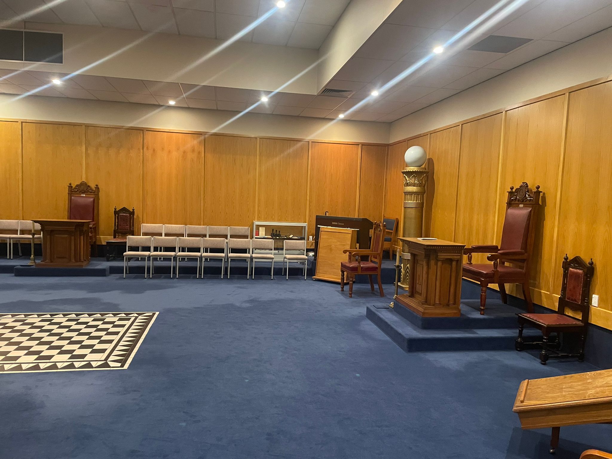 The Blue Room looking toward the Senior Warden's chair in the West